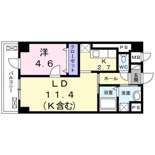ウエスト宮ノ下(1LDK/5階)の間取り写真