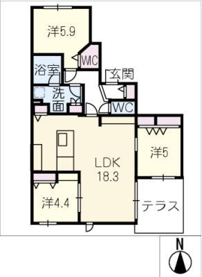 石川橋リビング(3LDK/1階)の間取り写真