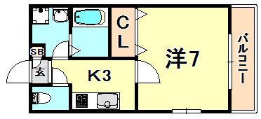 スカイテイカー神戸上沢(1K/1階)の間取り写真