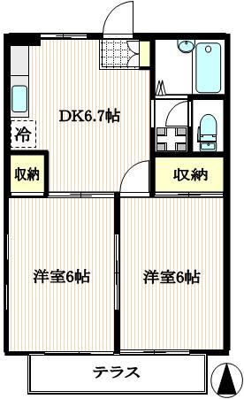 サマックス・アネーロ C棟(2DK/1階)の間取り写真
