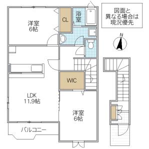 ヴィクトリーC(2LDK/2階)の間取り写真