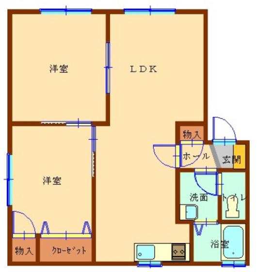 ハピネス中川A棟(2LDK/1階)の間取り写真