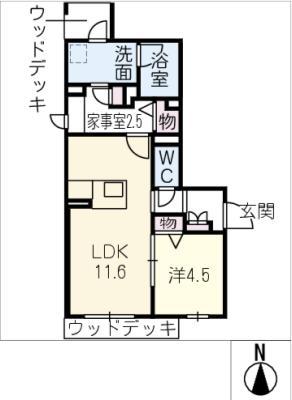 山紫水明(1LDK/1階)の間取り写真