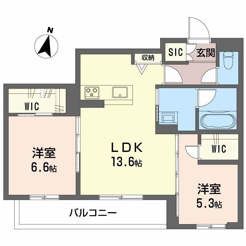 弓張月 上杉(2LDK/2階)の間取り写真