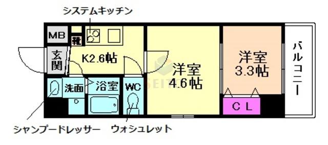 ウィズナスコート九条南(2K/1階)の間取り写真