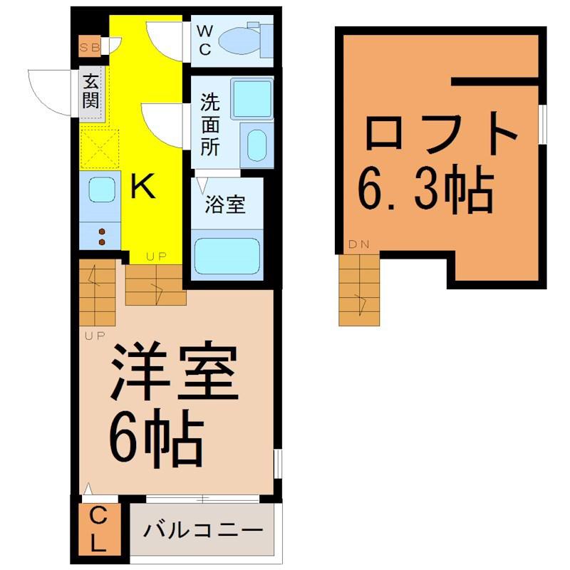 ウィングMK桜山(1K/2階)の間取り写真