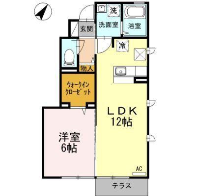 ソレアードAB(1LDK/1階)の間取り写真