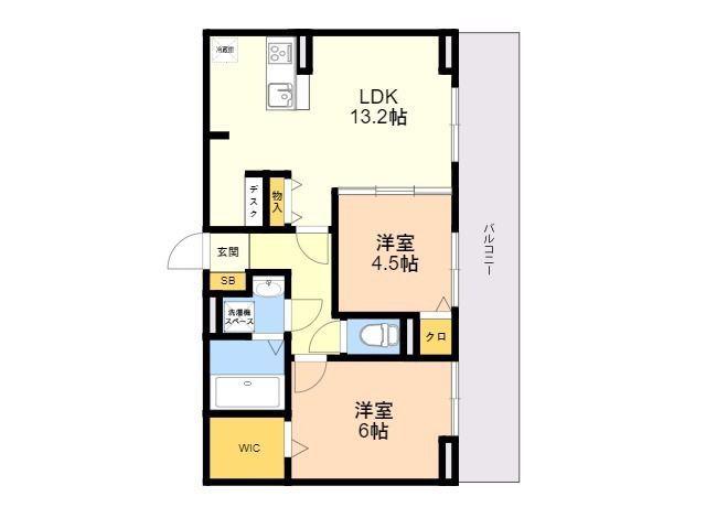 BLISS長尾 壱番館(2LDK/2階)の間取り写真