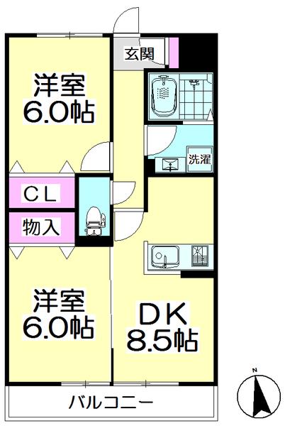 リヴェール(2DK/2階)の間取り写真