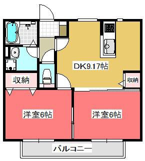 シャミニョン(2DK/2階)の間取り写真