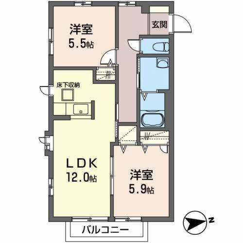 ベルデ・アルカディアF(2LDK/1階)の間取り写真