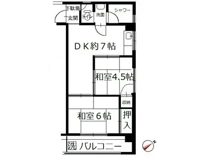 アパートメント高野1号棟(2DK/2階)の間取り写真