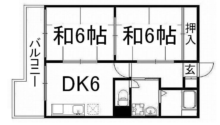 パールハイツイナリ(2DK/3階)の間取り写真