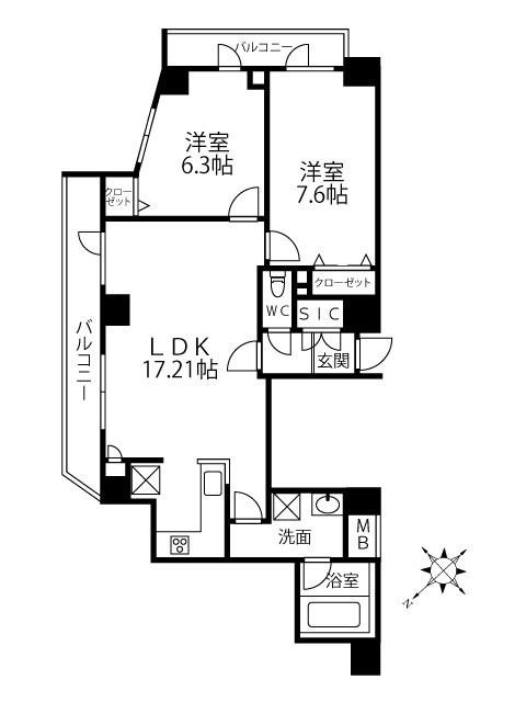 オープンレジデンシア目黒青葉台(2LDK/3階)の間取り写真