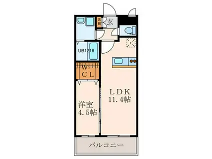 ヒルズ折尾(1LDK/3階)の間取り写真