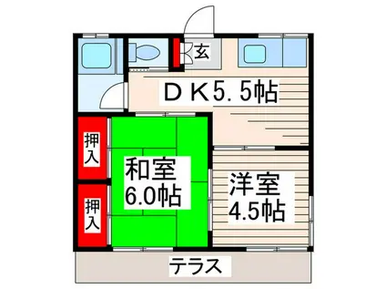 渡辺ハイツ(2DK/1階)の間取り写真