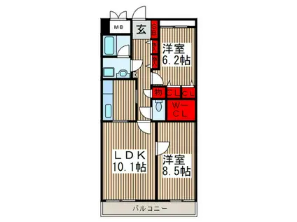 東武伊勢崎線 越谷駅 徒歩8分 8階建 築19年(2LDK/6階)の間取り写真