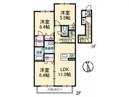 シャーメゾン カトレア(3LDK/2階)の間取り写真