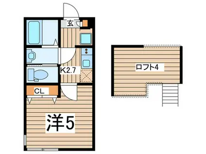 シエル大船(1K/2階)の間取り写真