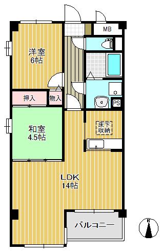 上杉五番館(2LDK/4階)の間取り写真