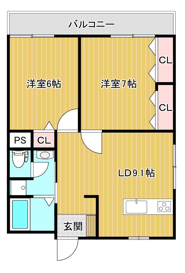 山二ツ・マンション(2LDK/2階)の間取り写真