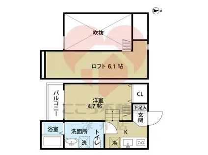 シュエット鳳(1K/2階)の間取り写真
