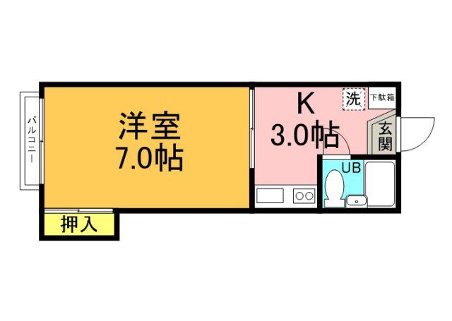 ウィング牛田(1K/2階)の間取り写真