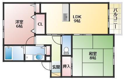 グランディールI(2LDK/2階)の間取り写真