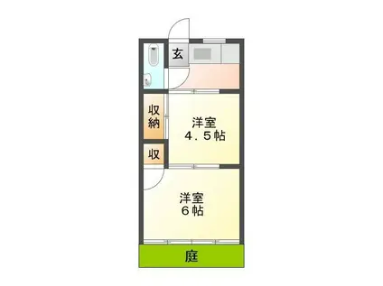 河芸荘(2K/1階)の間取り写真