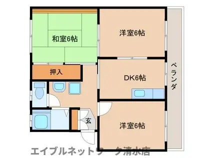 サンハイツ三保(3DK/4階)の間取り写真