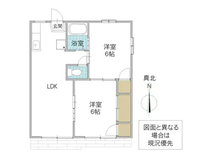 ホワイトビレッジF棟(2LDK/1階)の間取り写真