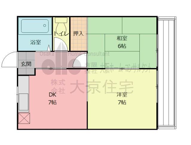 シャトーバーデンバーデン(2DK/2階)の間取り写真