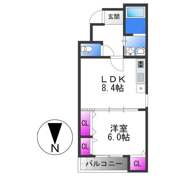 フジパレス俊徳道駅西(1LDK/1階)の間取り写真
