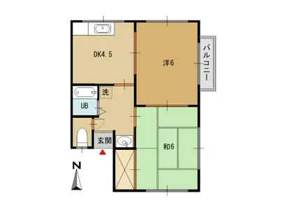 ライフうつぎ(2DK/1階)の間取り写真