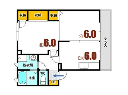 ベル下川(2DK/1階)の間取り写真