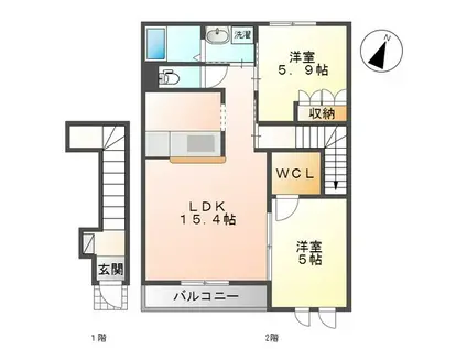SINCERITY峰(2LDK/2階)の間取り写真