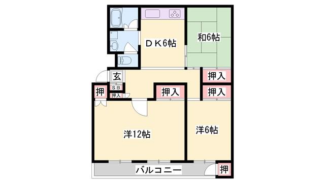 ローレルハイツ姫路田井A棟(3DK/3階)の間取り写真