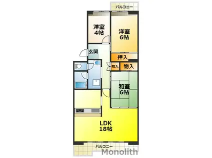 UR泉北城山台2丁26号棟(3LDK/3階)の間取り写真