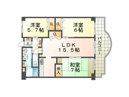 ハイツレインボー塩屋(3LDK/1階)の間取り写真