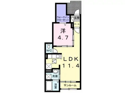 ルーベル柞原 II(1LDK/1階)の間取り写真
