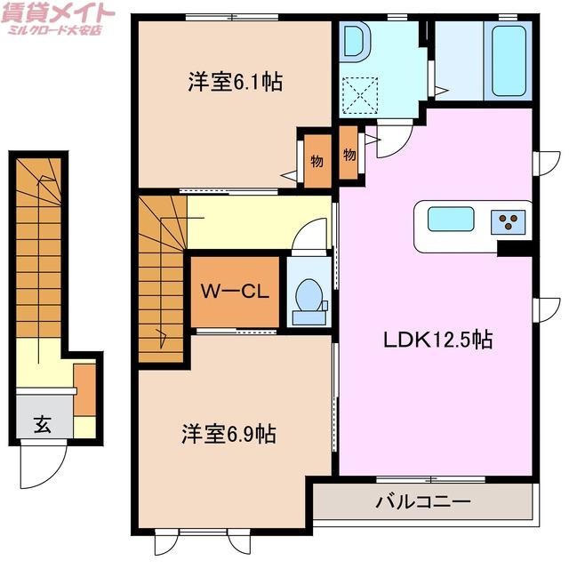 リーフガーデンハイツD棟(2LDK/2階)の間取り写真