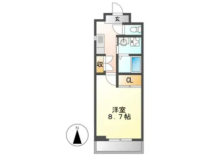 ボヌール本陣(1K/2階)の間取り写真