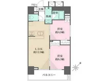 CREST HILL 文京千石(2LDK/2階)の間取り写真