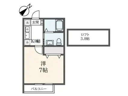 PORTVIEW滝頭(1K/2階)の間取り写真