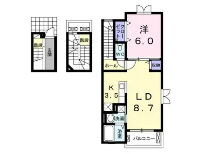 ゼフィロスB(1LDK/3階)の間取り写真