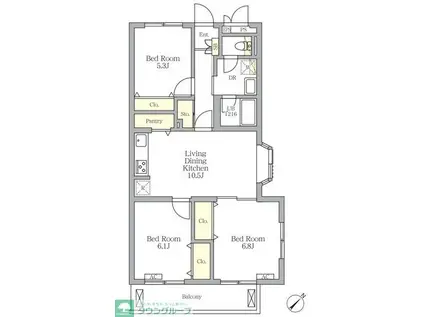 メゾンカルム中落合ノース(3LDK/2階)の間取り写真