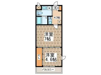 ラフェリオ武蔵砂川(2K/3階)の間取り写真