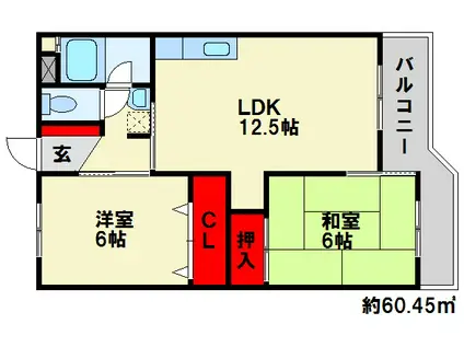 第20シティコート春日(2LDK/5階)の間取り写真