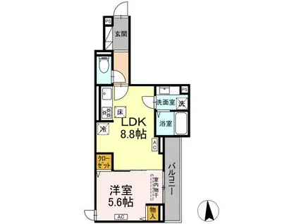 ディー パイナ 旭町(1LDK/1階)の間取り写真