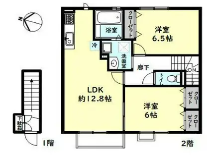 ボシュケ大津和(2LDK/1階)の間取り写真
